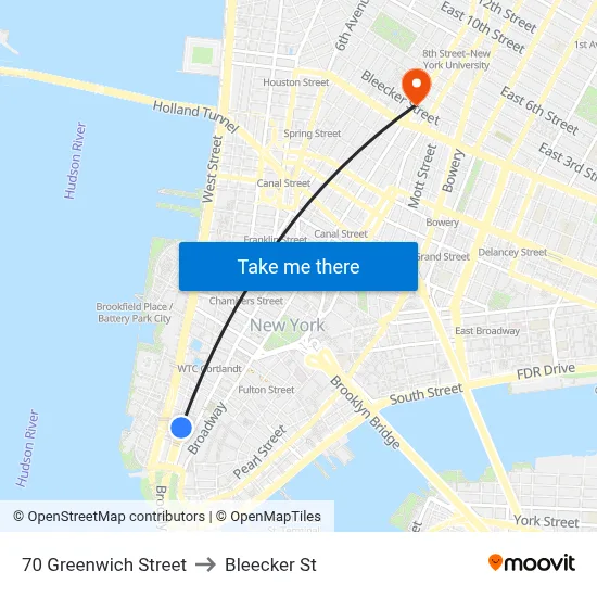 70 Greenwich Street to Bleecker St map