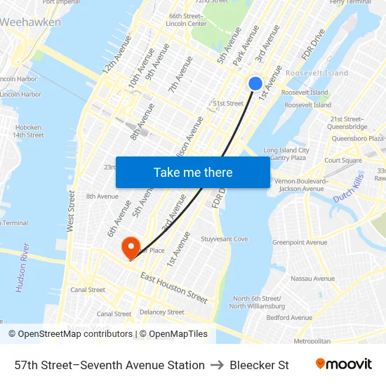 57th Street–Seventh Avenue Station to Bleecker St map