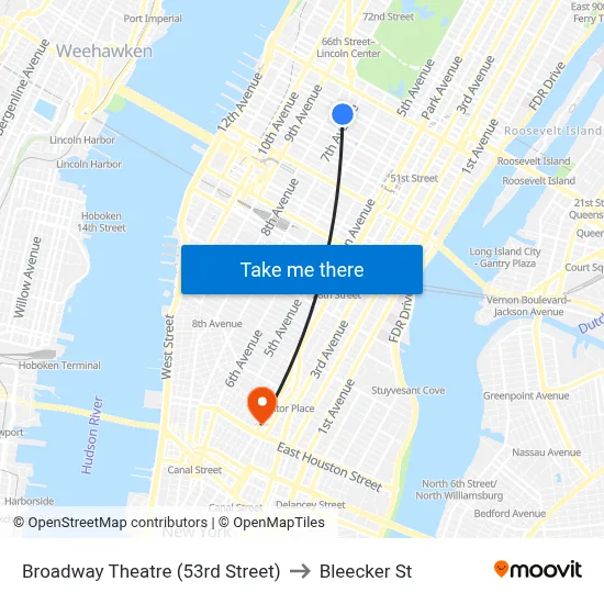 Broadway Theatre (53rd Street) to Bleecker St map