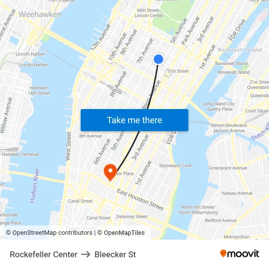 Rockefeller Center to Bleecker St map