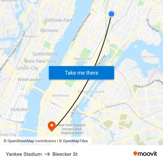 Yankee Stadium to Bleecker St map
