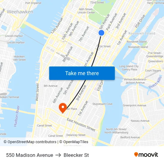 Sony Building to Bleecker St map
