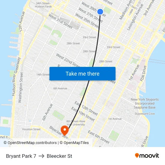 Bryant Park 7 to Bleecker St map