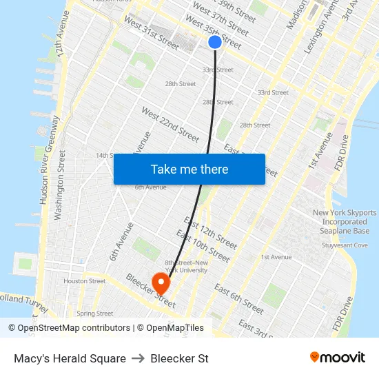 Macy's Herald Square to Bleecker St map