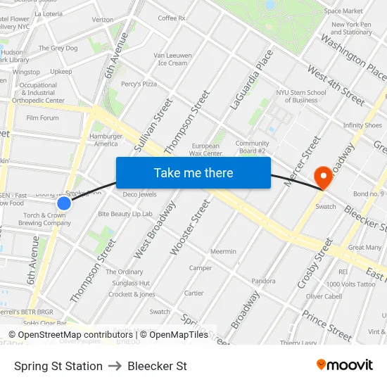 Spring St Station to Bleecker St map