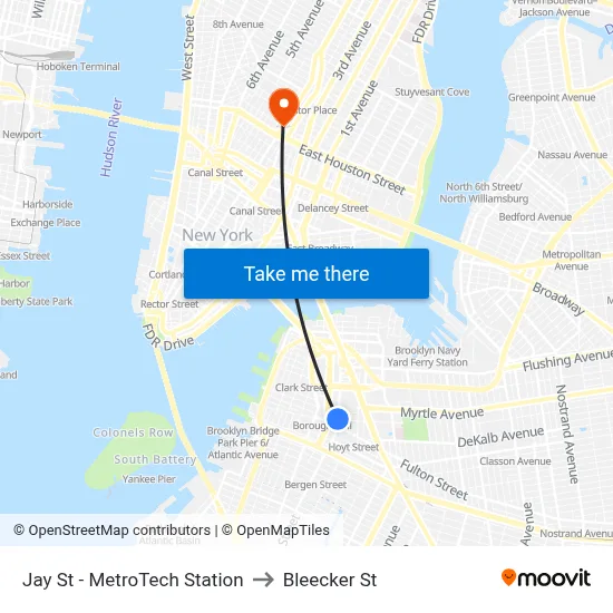 Jay St - MetroTech Station to Bleecker St map