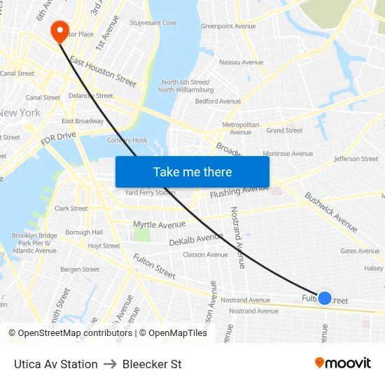 Utica Av Station to Bleecker St map