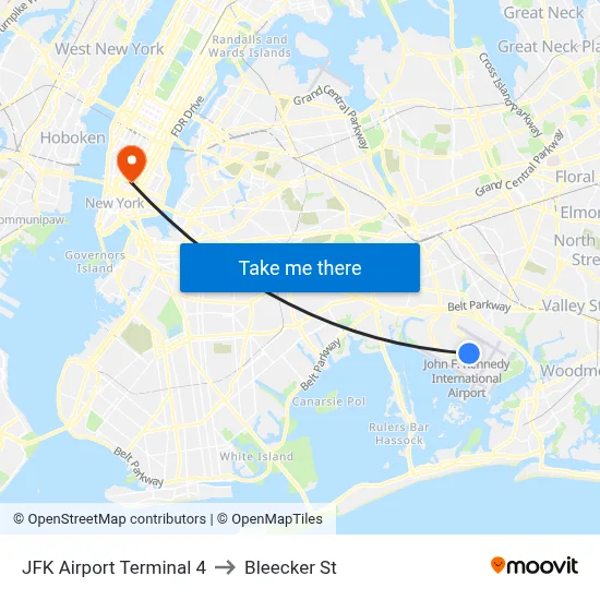 JFK Airport Terminal 4 to Bleecker St map
