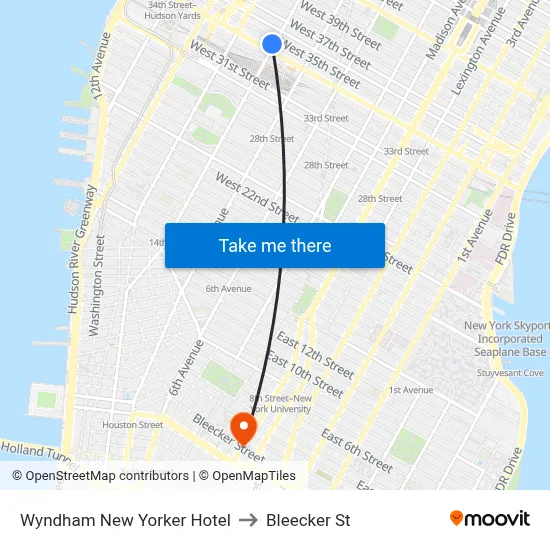Wyndham New Yorker Hotel to Bleecker St map
