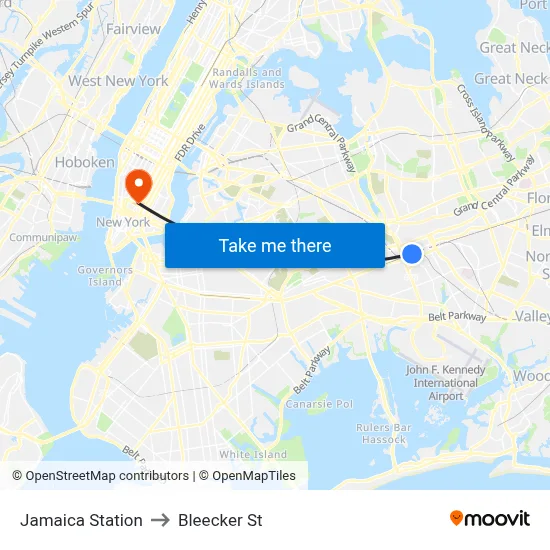 Jamaica Station to Bleecker St map