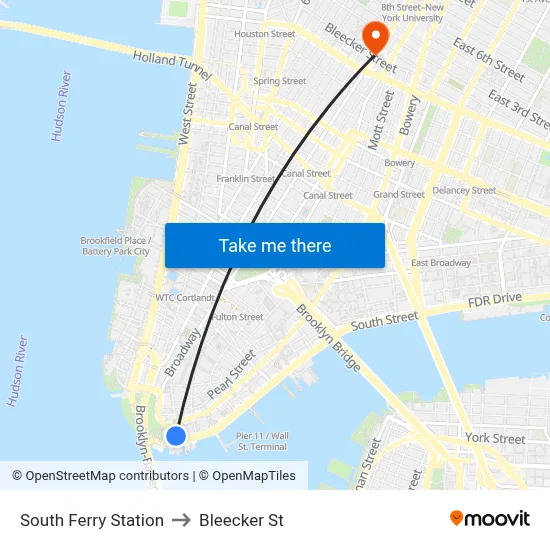 South Ferry Station to Bleecker St map