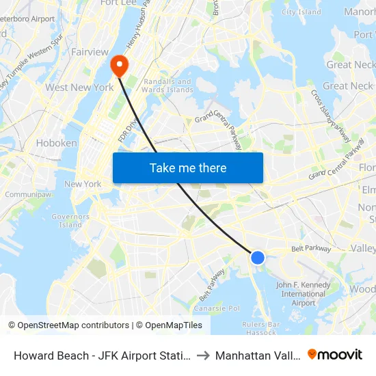 Howard Beach - JFK Airport Station to Manhattan Valley map