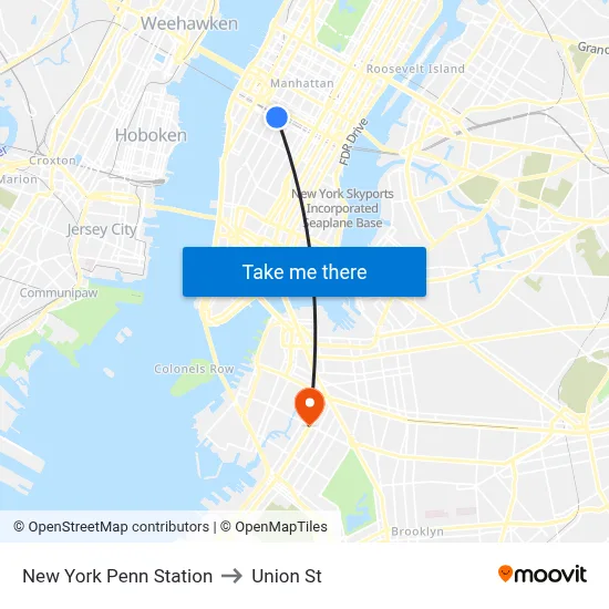 New York Penn Station to Union St map