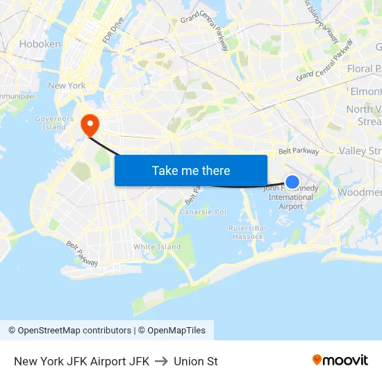 New York JFK Airport JFK to Union St map