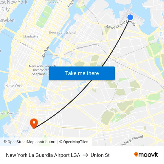 New York La Guardia Airport LGA to Union St map