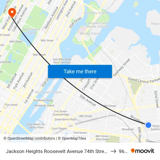 Jackson Heights Roosevelt Avenue 74th Street Station to 96 St map