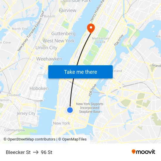 Bleecker St to 96 St map