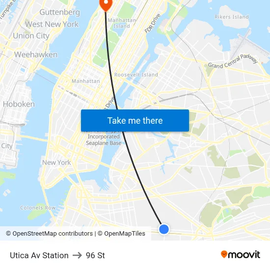 Utica Av Station to 96 St map