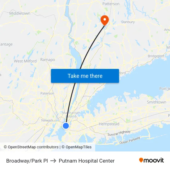 Broadway/Park Pl to Putnam Hospital Center map