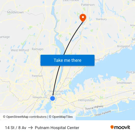 14 St / 8 Av to Putnam Hospital Center map