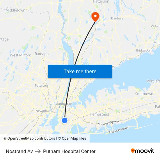 Nostrand Av to Putnam Hospital Center map