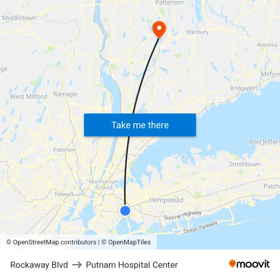 Rockaway Blvd to Putnam Hospital Center map