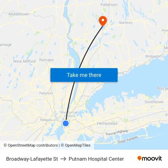 Broadway-Lafayette St to Putnam Hospital Center map