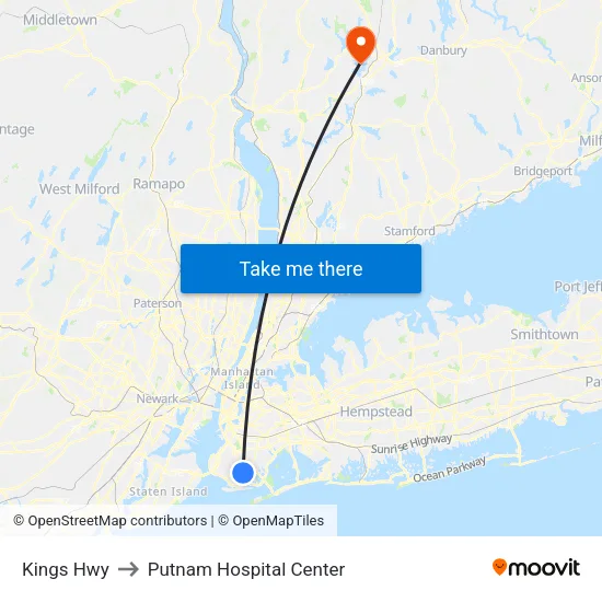 Kings Hwy to Putnam Hospital Center map