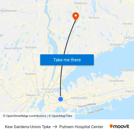 Kew Gardens-Union Tpke to Putnam Hospital Center map