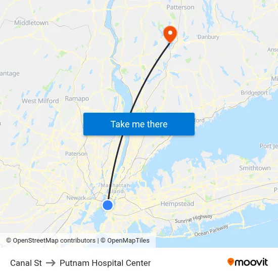 Canal St to Putnam Hospital Center map