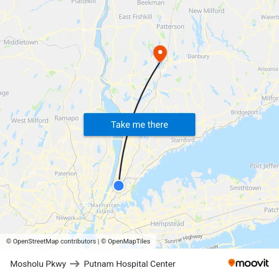 Mosholu Pkwy to Putnam Hospital Center map