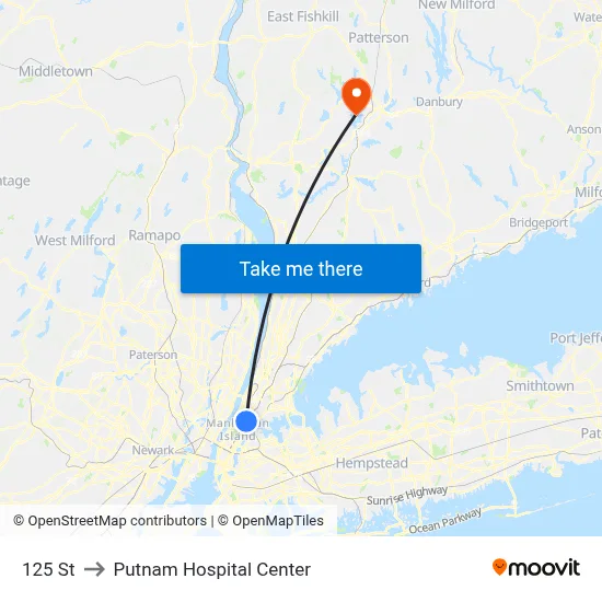 125 St to Putnam Hospital Center map