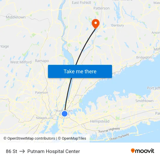 86 St to Putnam Hospital Center map