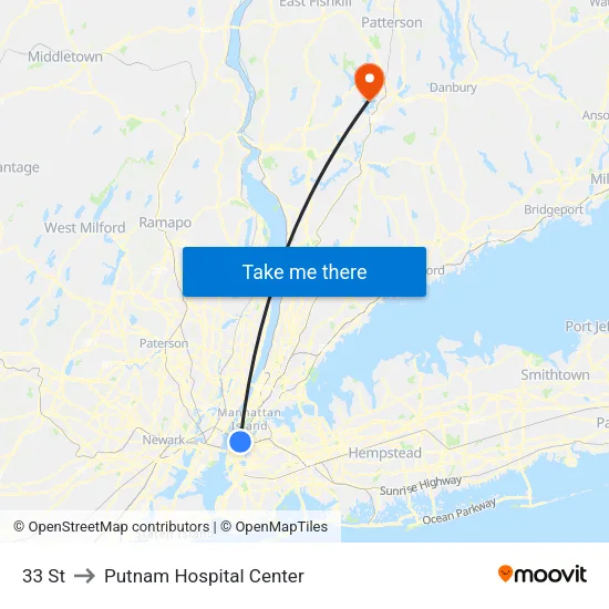 33 St to Putnam Hospital Center map