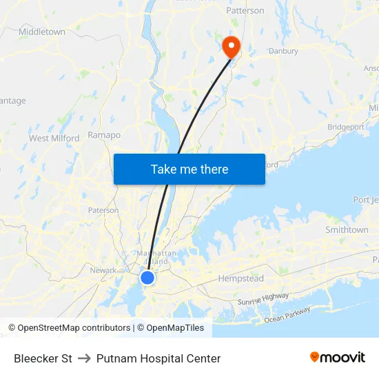 Bleecker St to Putnam Hospital Center map