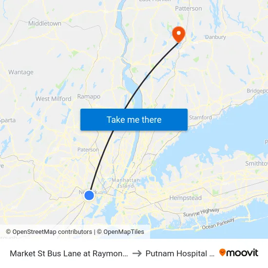 Market St Bus Lane at Raymond Plaza W to Putnam Hospital Center map