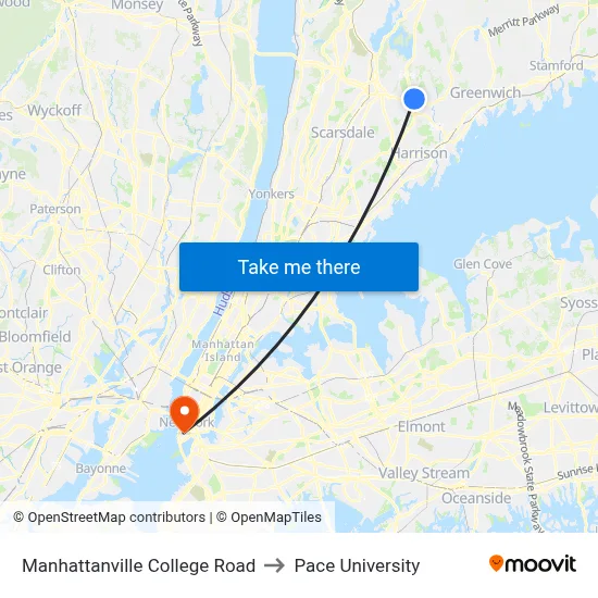 Manhattanville College Road to Pace University map