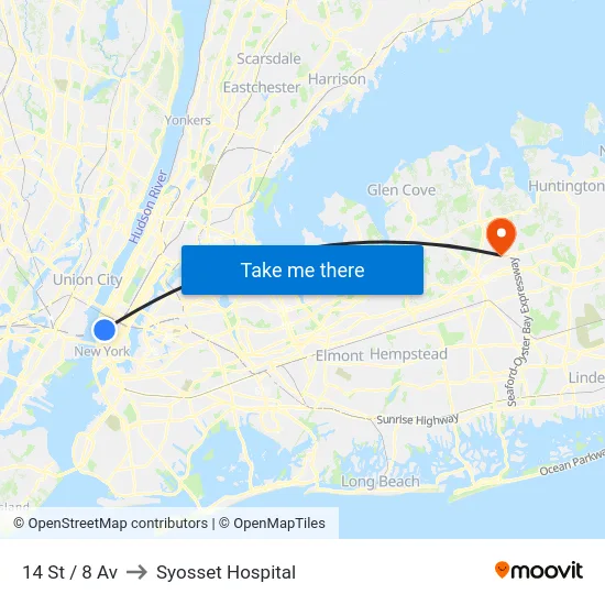 14 St / 8 Av to Syosset Hospital map