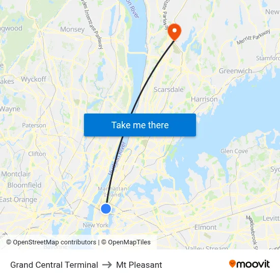 Grand Central Terminal to Mt Pleasant map