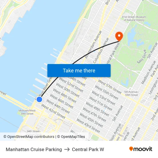 Manhattan Cruise Parking to Central Park W map