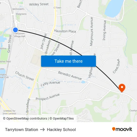 Tarrytown Station to Hackley School map