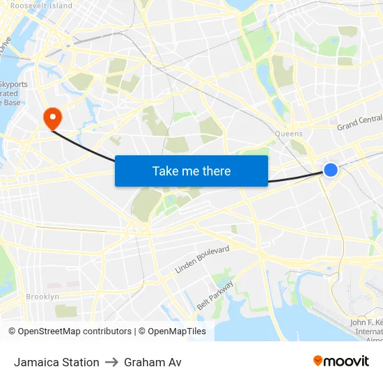Jamaica Station to Graham Av map