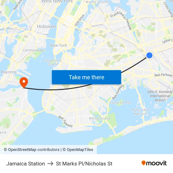 Jamaica Station to St Marks Pl/Nicholas St map