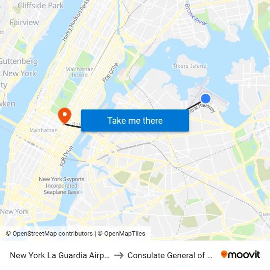 New York La Guardia Airport LGA to Consulate General of Sweden map