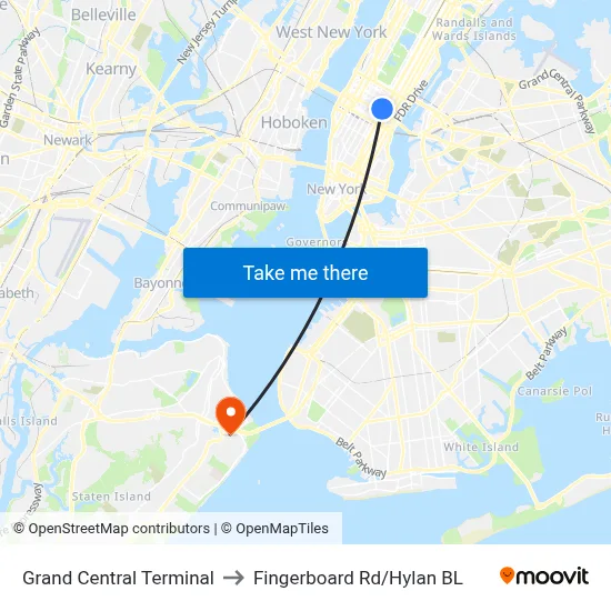 Grand Central Terminal to Fingerboard Rd/Hylan BL map