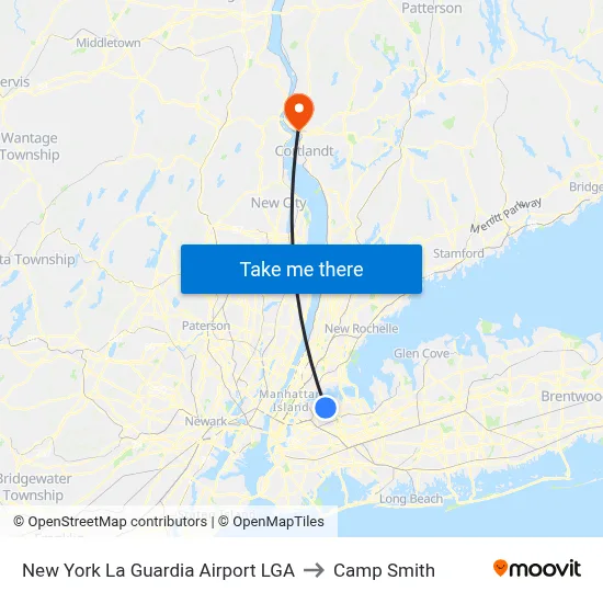 New York La Guardia Airport LGA to Camp Smith map