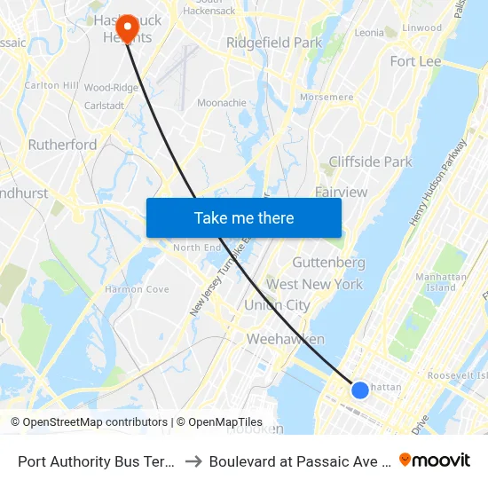 Port Authority Bus Terminal to Boulevard at Passaic Ave Circle map