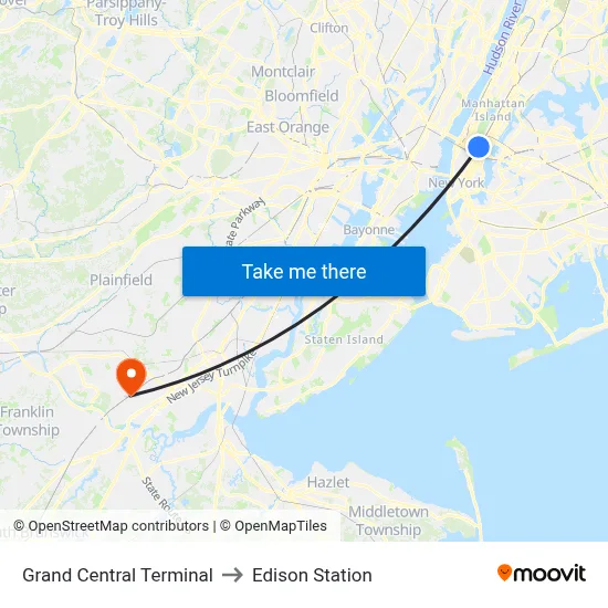 Grand Central Terminal to Edison Station map