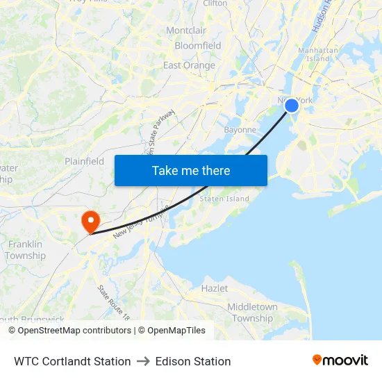 WTC Cortlandt Station to Edison Station map