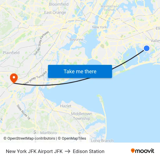 New York JFK Airport JFK to Edison Station map